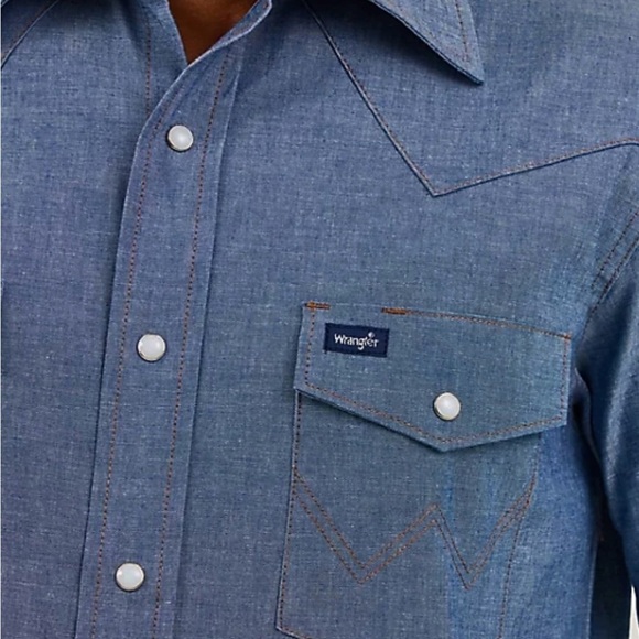 Wrangler cowboy cut long sleeved western snap Chambre work shirt Men’s L NWOT - Picture 3 of 14